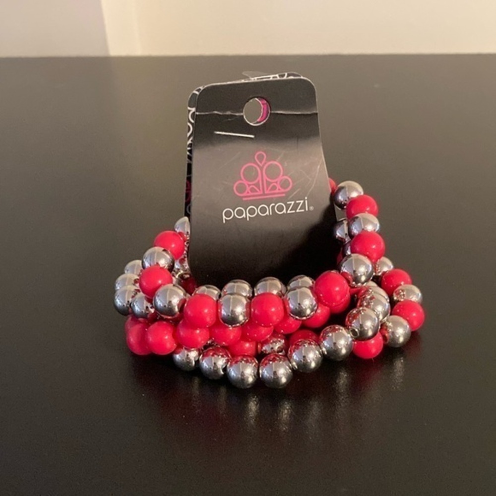Paparazzi Bold Pink and Silver Beaded Bracelet